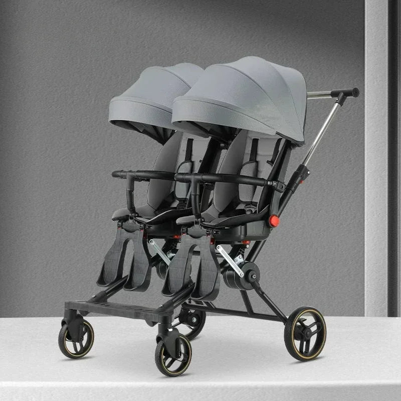 Poussette jumelle pliable à quatre roues 360°