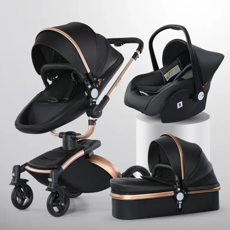 Poussette bébé de luxe 3 en 1 avec vue dégagée