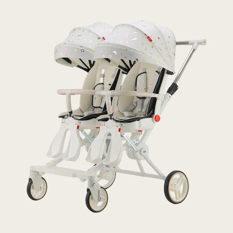 Poussette jumelle pliable à quatre roues 360°