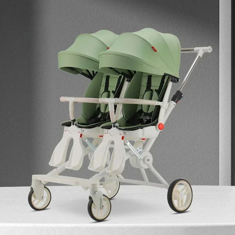Poussette jumelle pliable à quatre roues 360°