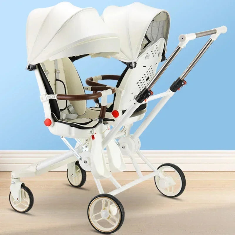 Poussette jumelle pliable à quatre roues 360°