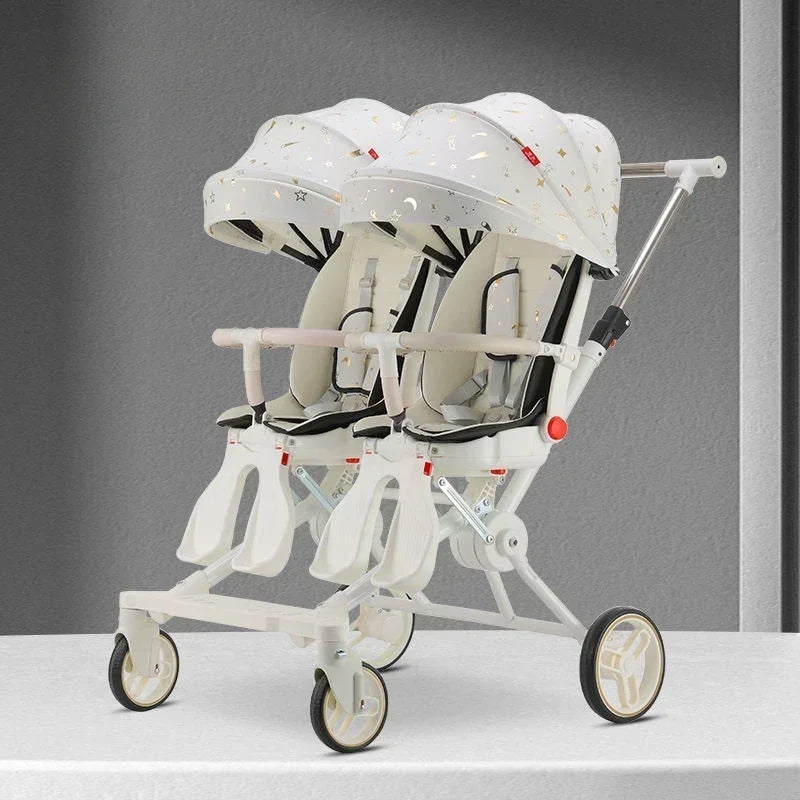 Poussette jumelle pliable à quatre roues 360°
